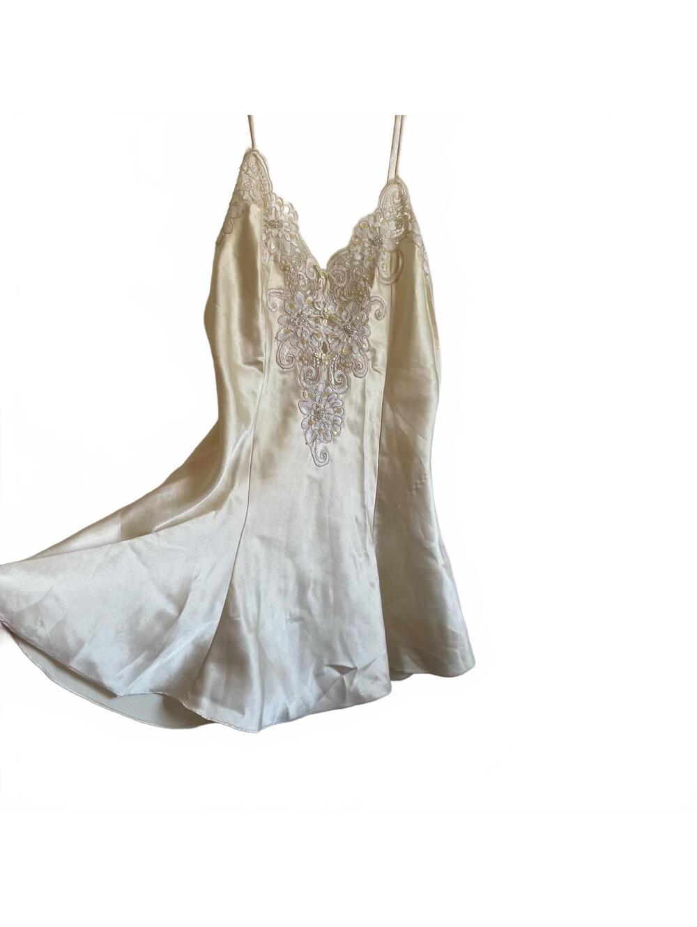 Frederick's of Hollywood vintage ethereal Ivory Satin Lace Slip Dress Size Small